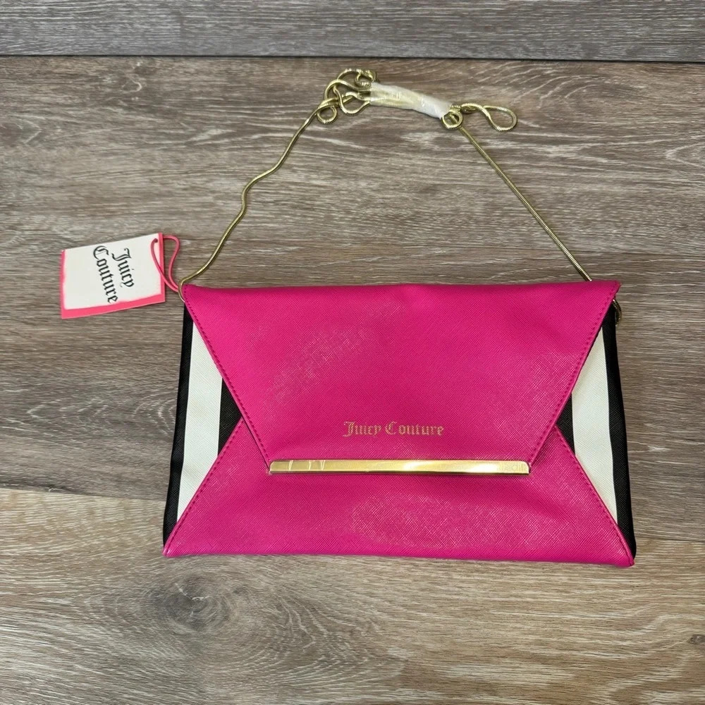 NWT Juicy Couture Envelope Clutch‎ Crossbody Bag Gold Chain Strap *FLAW*